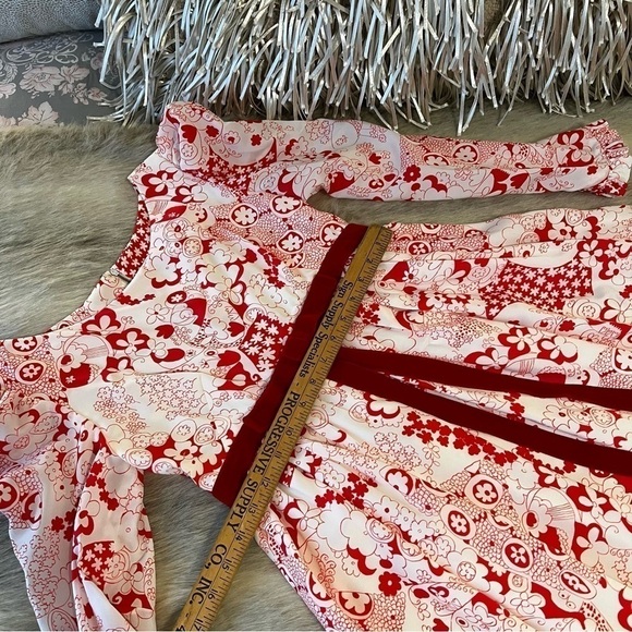 70’s Vintage BRADY BUNCH Party Dress S White Red Floral Puff Sleeves Maxi Dress - Picture 6 of 17